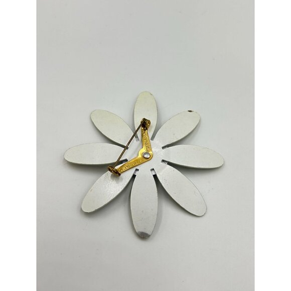 Handpainted Daisy Flower Pin Brooch with Purple Center Made in W. Germany - Picture 3 of 6